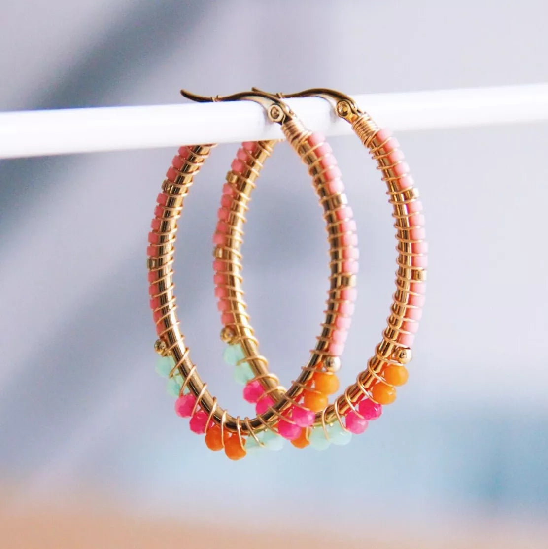 boucle d oreilles coloré femme fun perle acier inoxydable