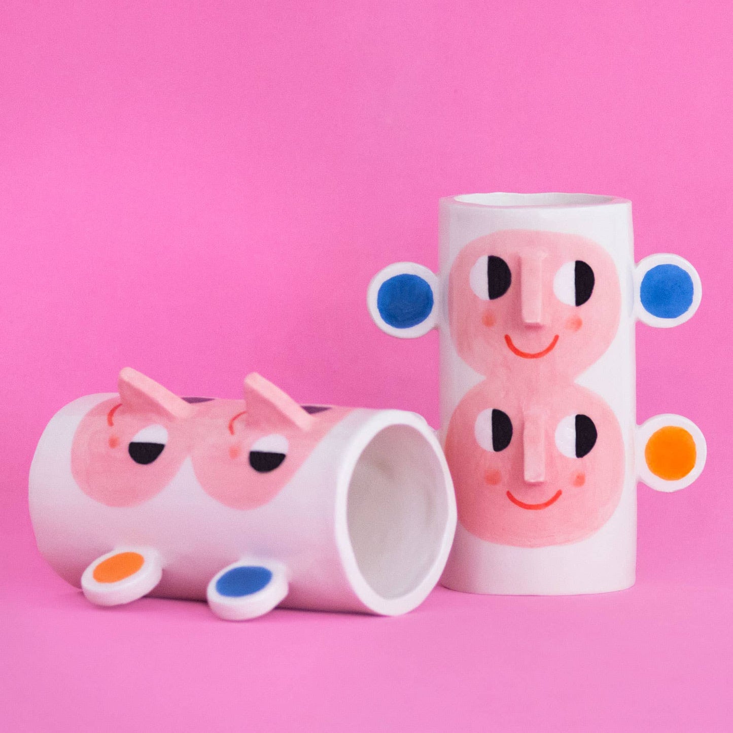 Double face avec oreilles orange et bleu/Vase en céramique - Ana Seixas