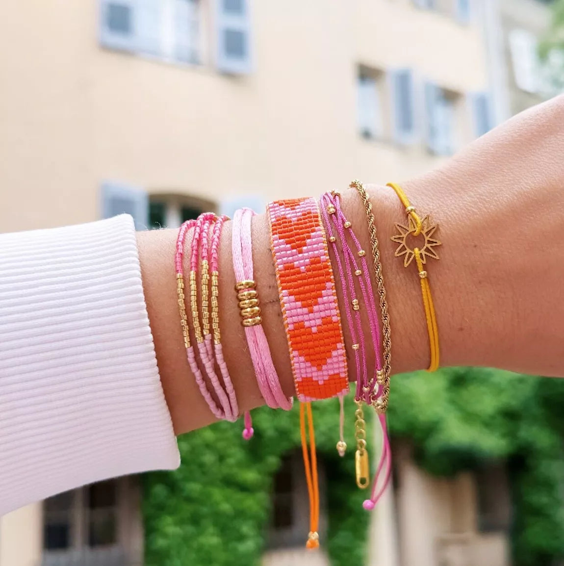 bracelet coeur rose orange doré femme perle été tendance