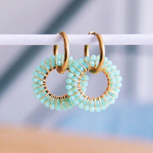 Boucle d'oreille avec pendentif rond à facettes – menthe - Bazou