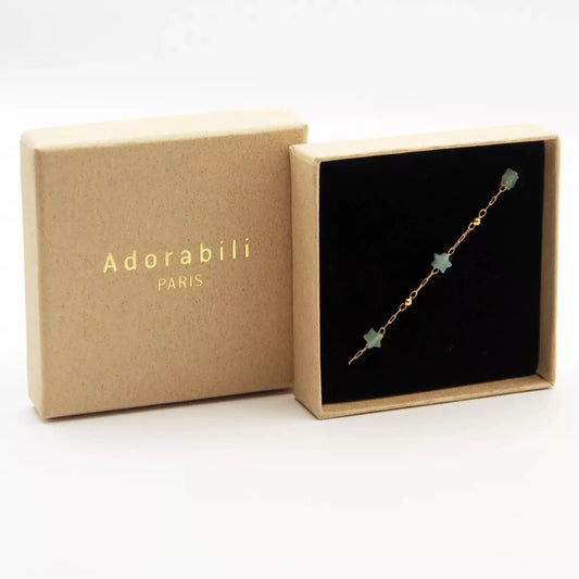Bracelet enfant avec Etoiles en pierres naturelles vertes doré à l’or fin - Adorabili Paris