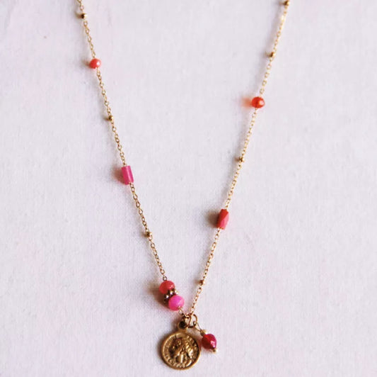 Collier délicat à perles facettées et pièce de monnaie - Bazou