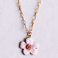 Collier à maillons en D orné d'une fleur rose pâle - Bazou