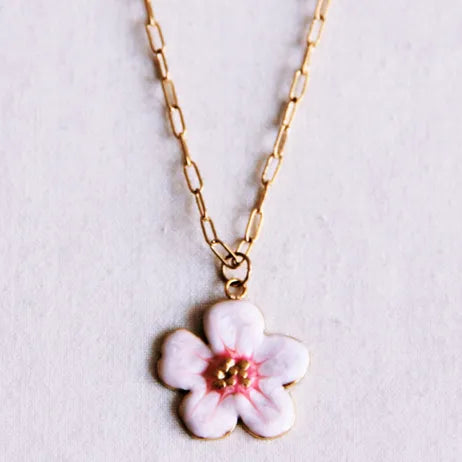 Collier à maillons en D orné d'une fleur rose pâle - Bazou