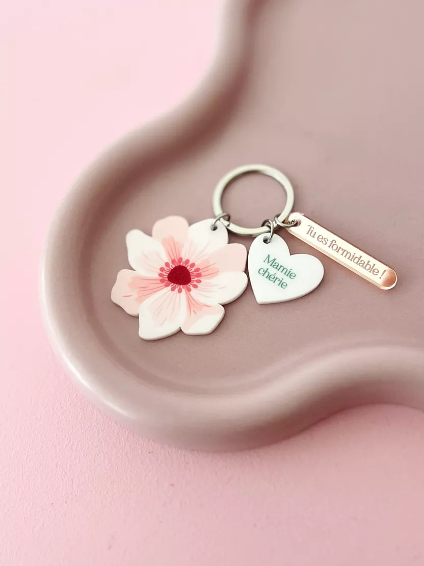 Porte-clé fleur anémone Maman rose - Print Your Love