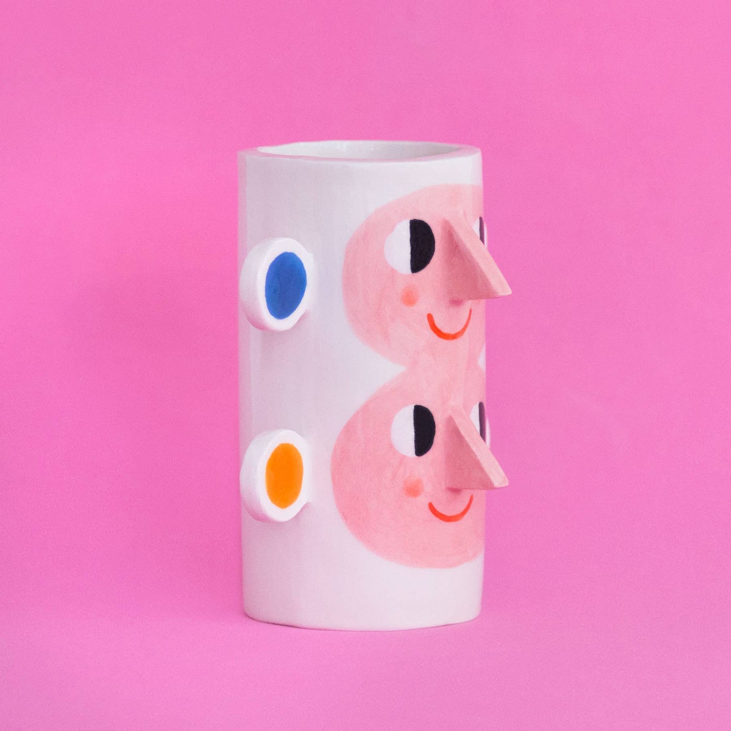 Double face avec oreilles orange et bleu/Vase en céramique - Ana Seixas
