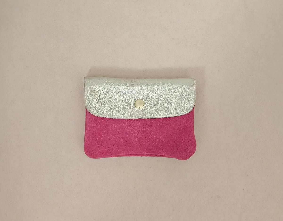 Porte-monnaie - cuir bi-matière, format carte de crédit Platine Fuchsia - Royal Marais
