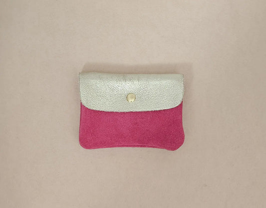 Porte-monnaie - cuir bi-matière, format carte de crédit Platine Fuchsia - Royal Marais