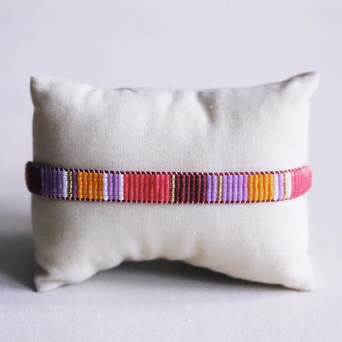 Bracelet tissé à rayures - magenta/orange/lilas - BAZOU