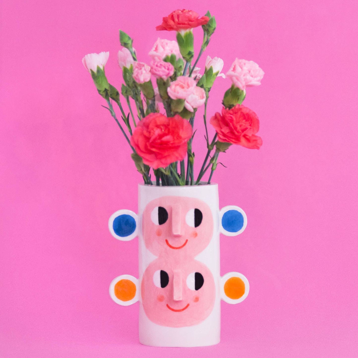 Double face avec oreilles orange et bleu/Vase en céramique - Ana Seixas