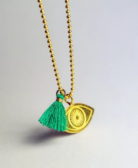 Collier Pendentif Oeil x Pompon Vert emeraude - Adorabili Paris