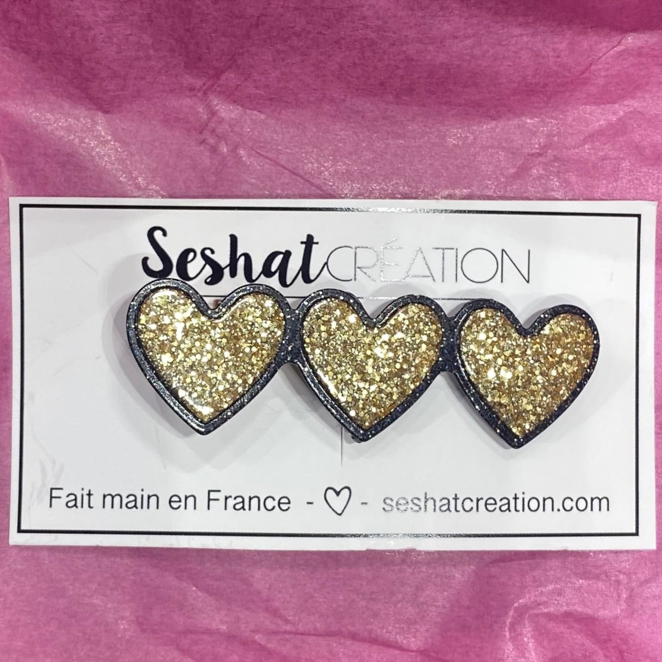 Barrettes Triple coeur à paillette - Seshat