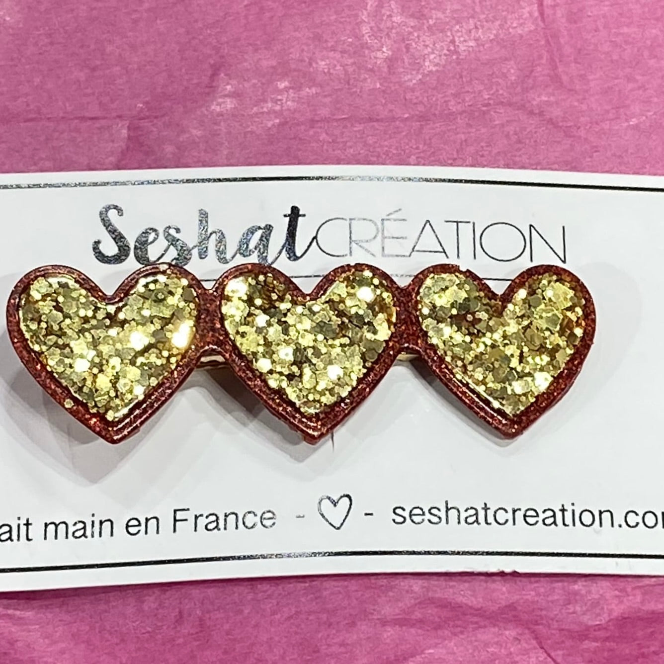 Barrettes Triple coeur à paillette - Seshat