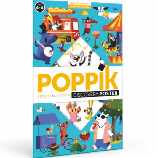 Poster éducatif et Stickers seek & find Animals - Poppik