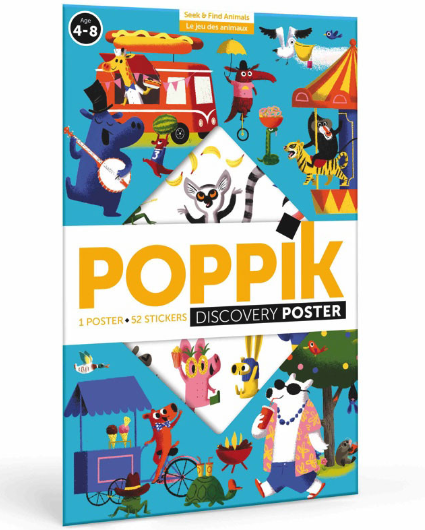 Poster éducatif et Stickers seek & find Animals - Poppik