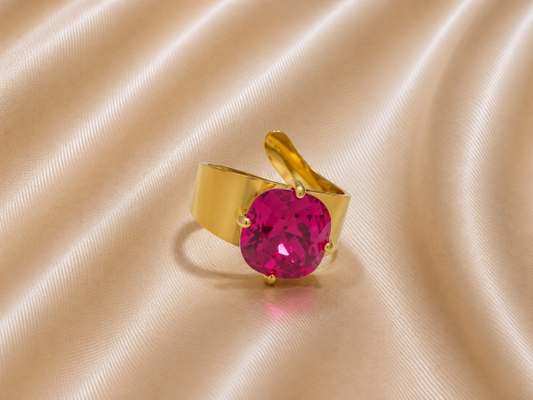 Bague ajustable ELIZIO en acier inoxydable "Fuchsia Magique" - NOAKIS