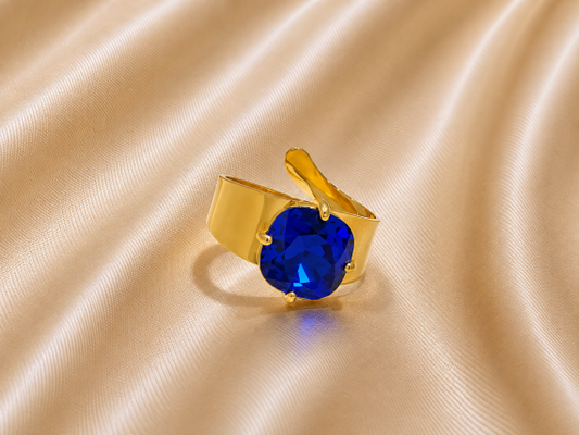 Bague ajustable ELIZIO en acier inoxydable "Bleu Électrique" - NOAKIS