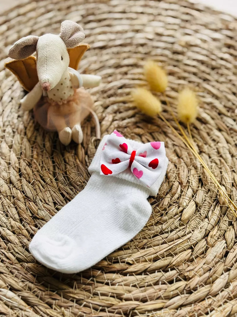 Paire de chaussettes bébé & nœuds création cœurs - J'adore Maman