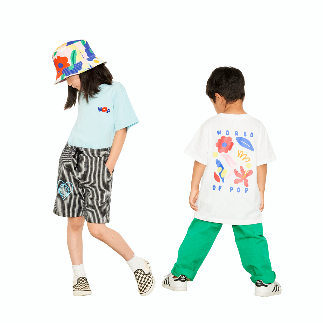 T-shirt bleu devant dos "Flower Power" en coton bio pour enfants