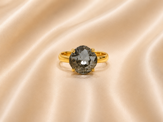 Bague ajustable MOZIE en acier doré inoxydable "Noir Luxe" - NOAKIS