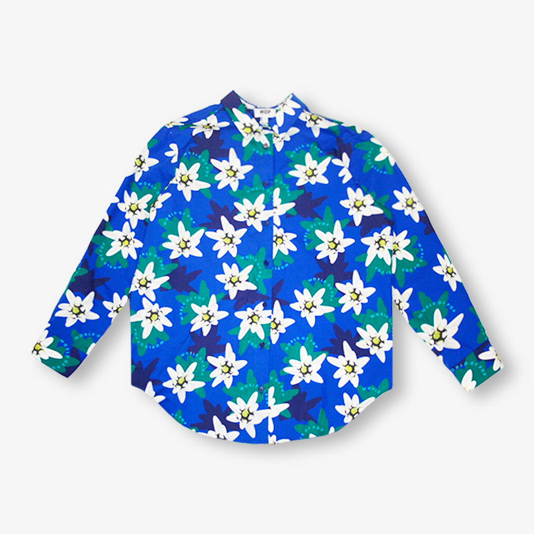 Chemise bleue imprimée "Edelweiss" en popeline de coton