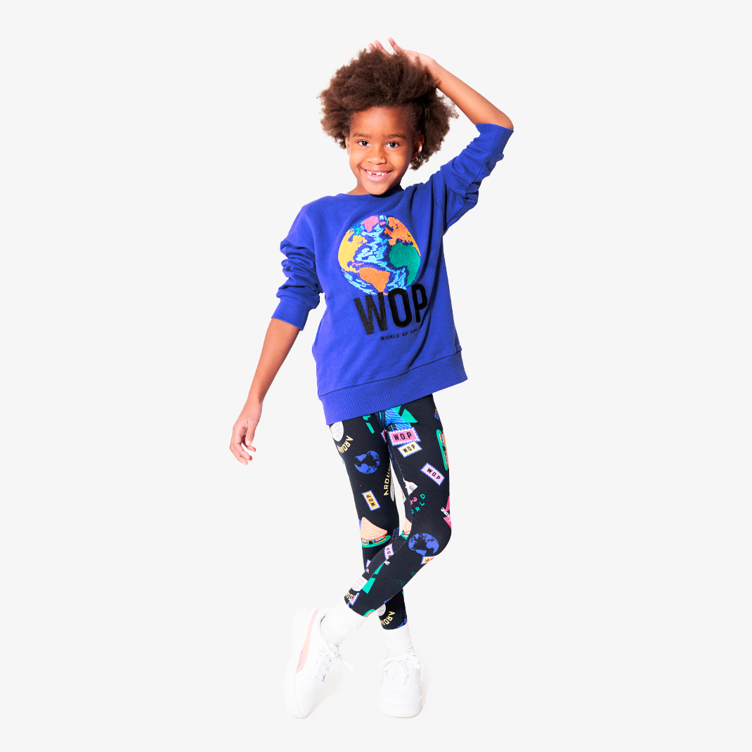 Legging noir imprimé "Home World" en coton bio pour enfants