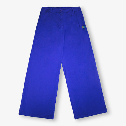 Pantalon bleu iconique "Badge planète" en coton bio pour adultes