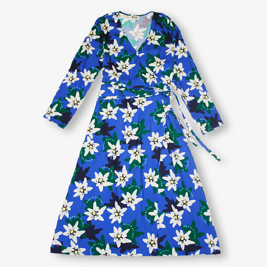 Robe portefeuille bleue imprimée "Edelweiss" en viscose ecovero pour adultes