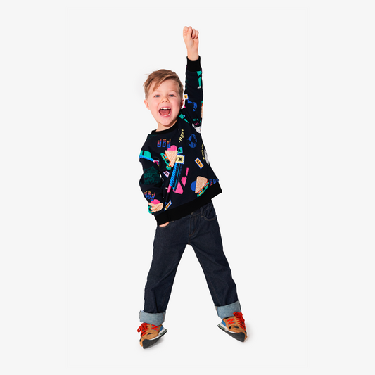 Sweatshirt noir imprimé "Home World" en coton bio pour enfants