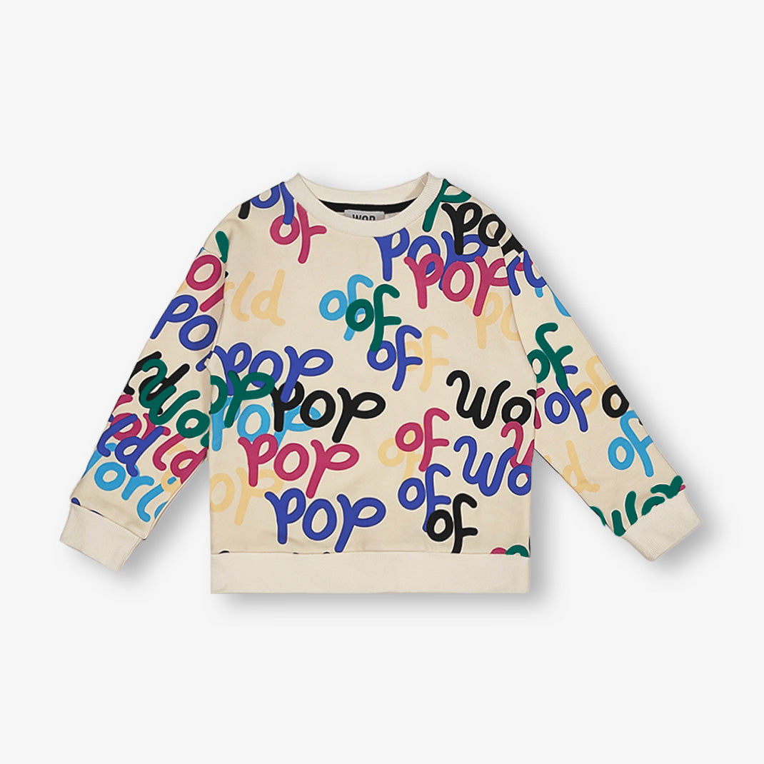 Sweatshirt beige imprimé "World Of Pop" en coton bio pour adultes