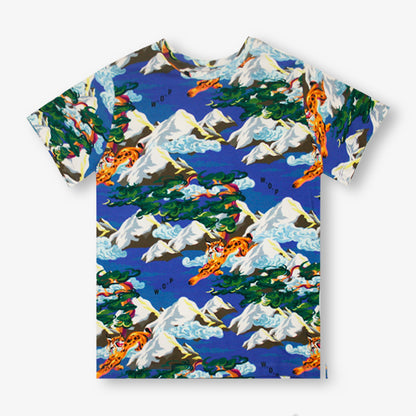T-shirt bleu imprimé "Winter bobcat" pour adultes en Coton Bio