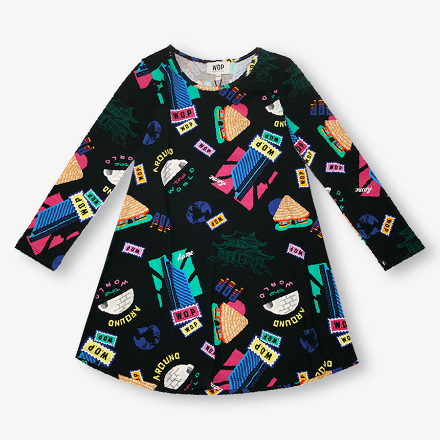 Robe noire imprimée "Home World" en coton bio pour enfants