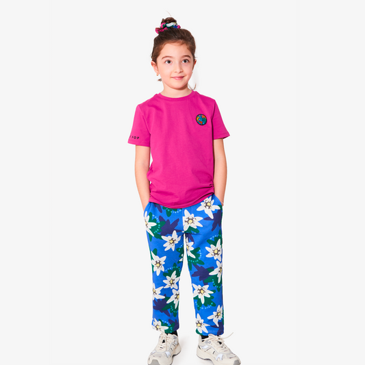 T-shirt fuchsia badge Planète pour enfants en Coton Bio