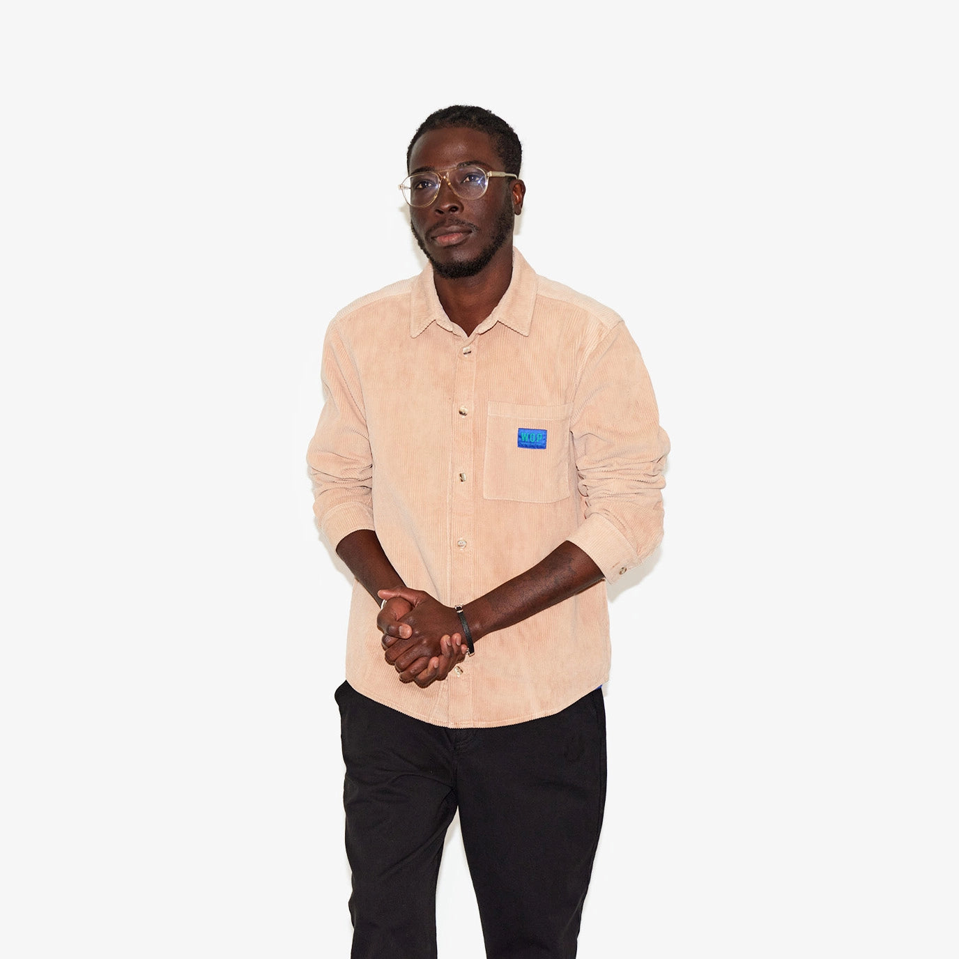 Chemise jaune et beige en velours côtelé "W.O.P" pour adultes
