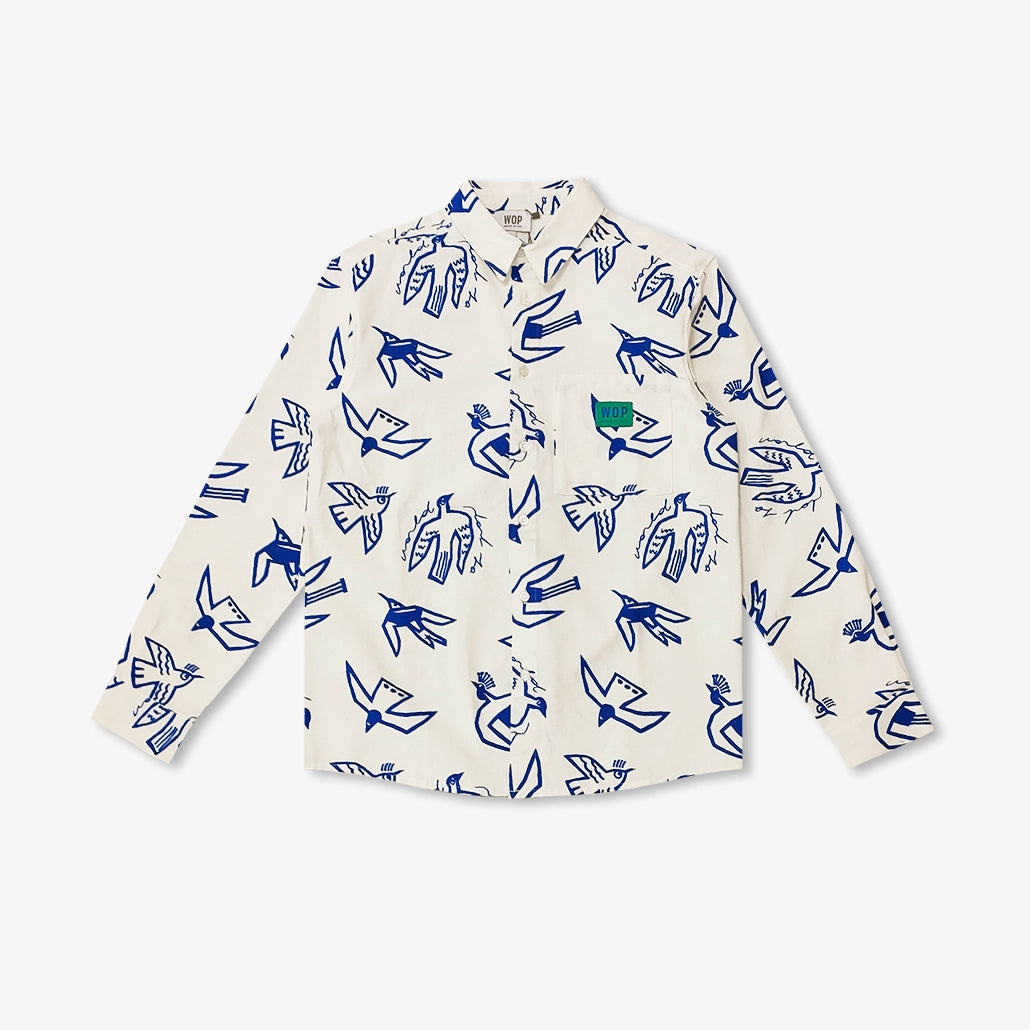 Chemise blanche imprimée "Birds Protect" pour adultes