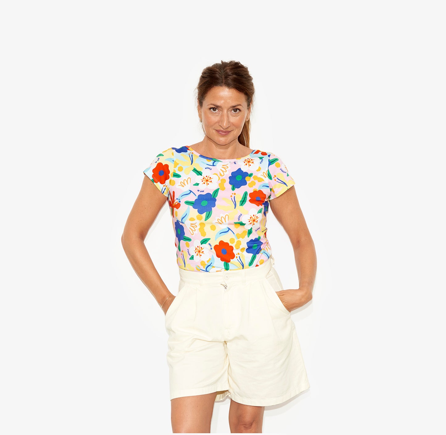 Short en coton bio rose et blanc pour adultes