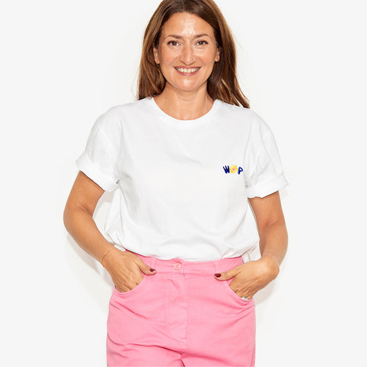 T-shirt blanc devant dos "Flower Power" en coton bio pour adultes
