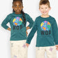 T-shirt vert Planète à manches longues pour enfants en Coton Bio