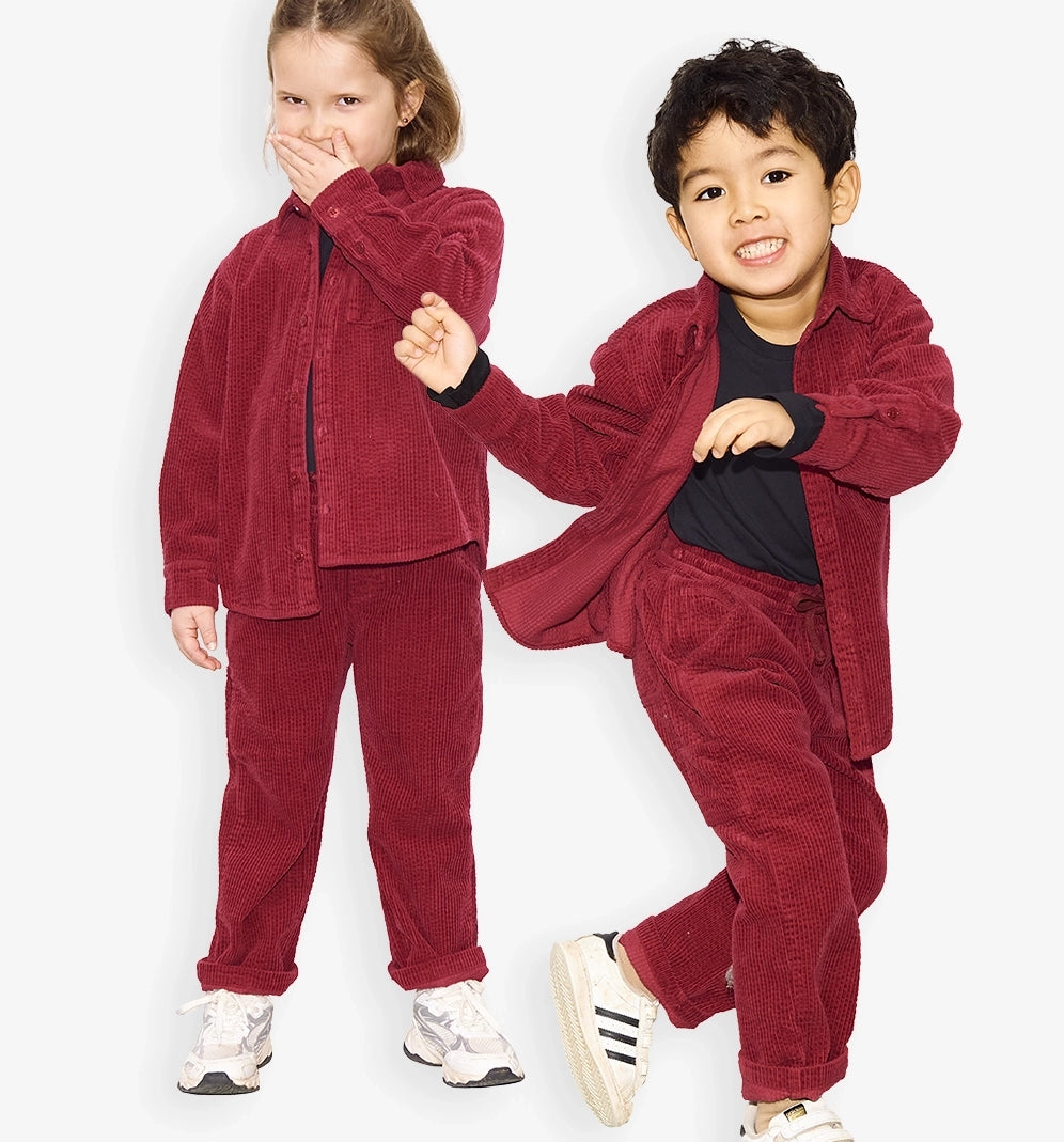 Chemise bordeaux en velours côtelé pour enfants