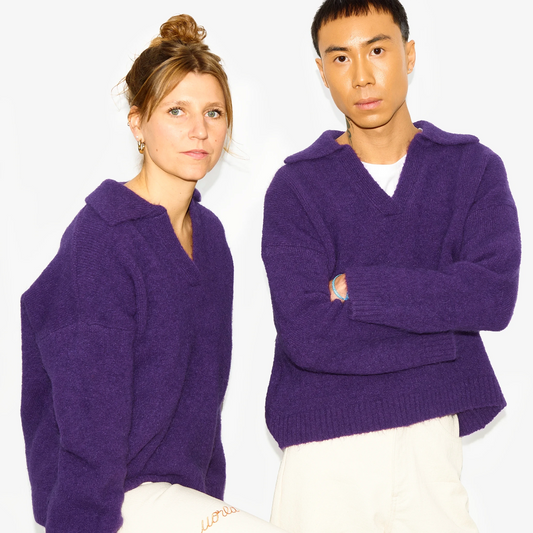 Pull col polo violet pour adultes
