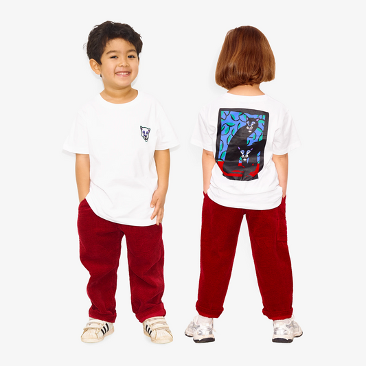 T-shirt blanc devant/dos "Panthère" pour enfants