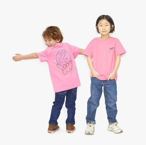 Tee-shirt rose devant/dos "Planète" pour enfants