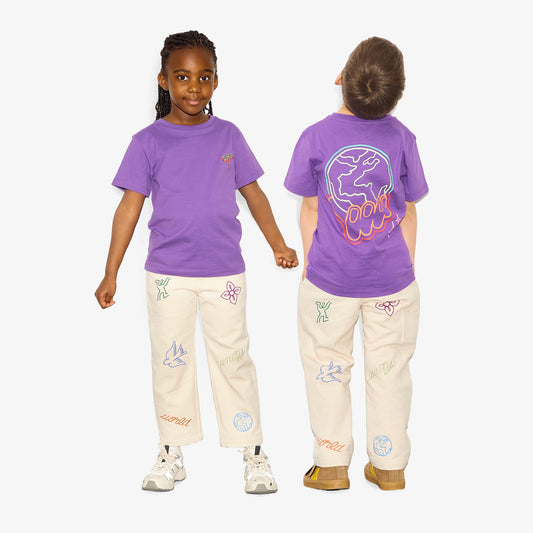 Tee-shirt violet devant/dos "Planète" pour enfants