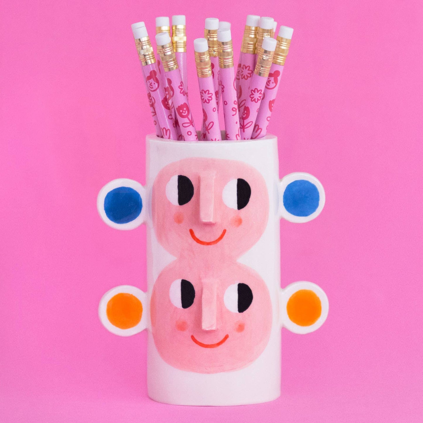 Double face avec oreilles orange et bleu/Vase en céramique - Ana Seixas