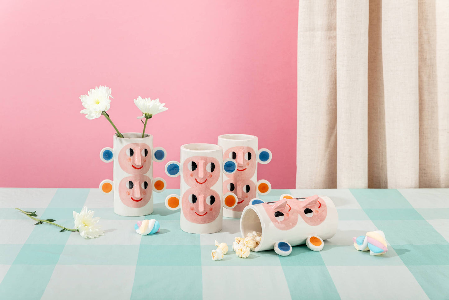 Double face avec oreilles orange et bleu/Vase en céramique - Ana Seixas