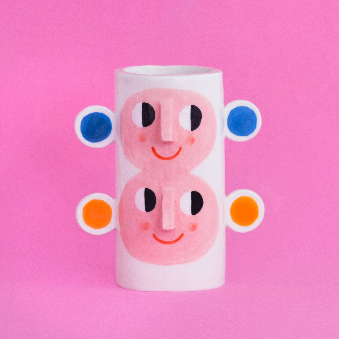 Double face avec oreilles orange et bleu/Vase en céramique - Ana Seixas