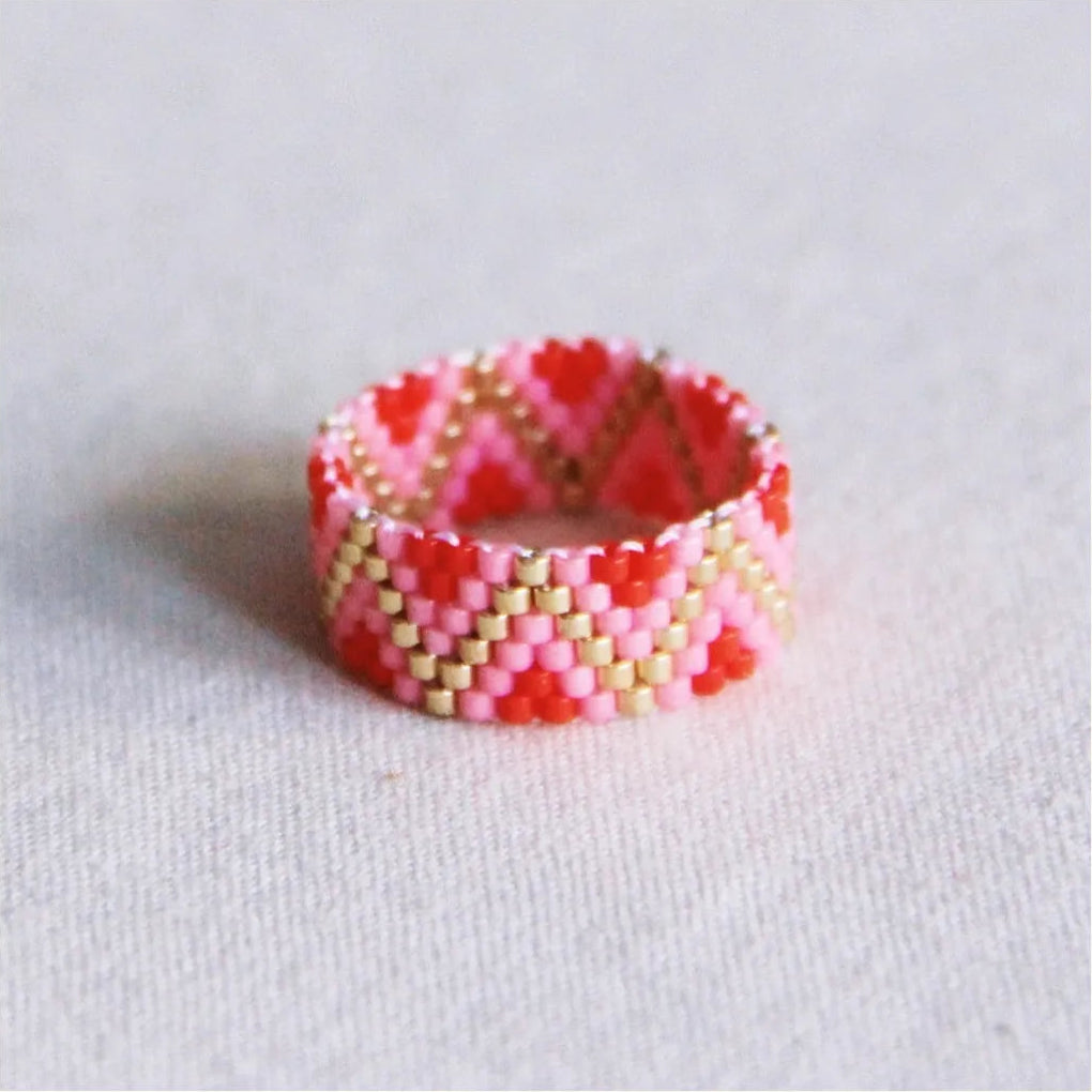 Bague tissage Zigzag - Rouge / Rose - Bazou