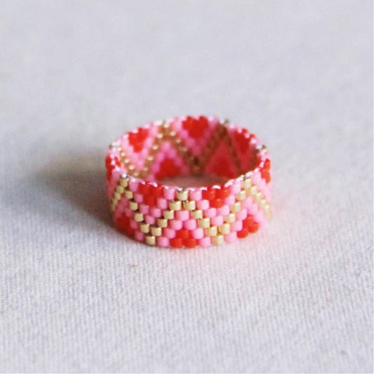 Bague tissage Zigzag - Rouge / Rose - Bazou