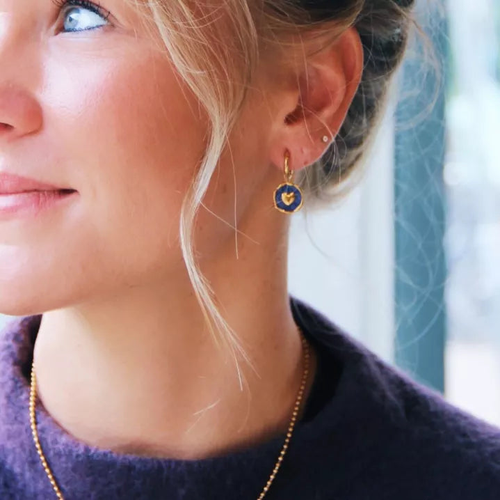 Boucles d'oreilles créoles Coeur rond violet - Bazou