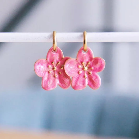 Boucles d'oreilles créoles Fleur rose - Bazou